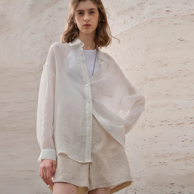 Anna-Berg | Natural Sheer Oversized Ramie Shirt