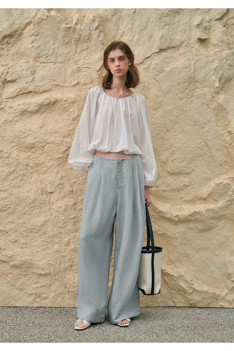 Anna-Berg | Sand Pleated Wide-Leg Linen Pant