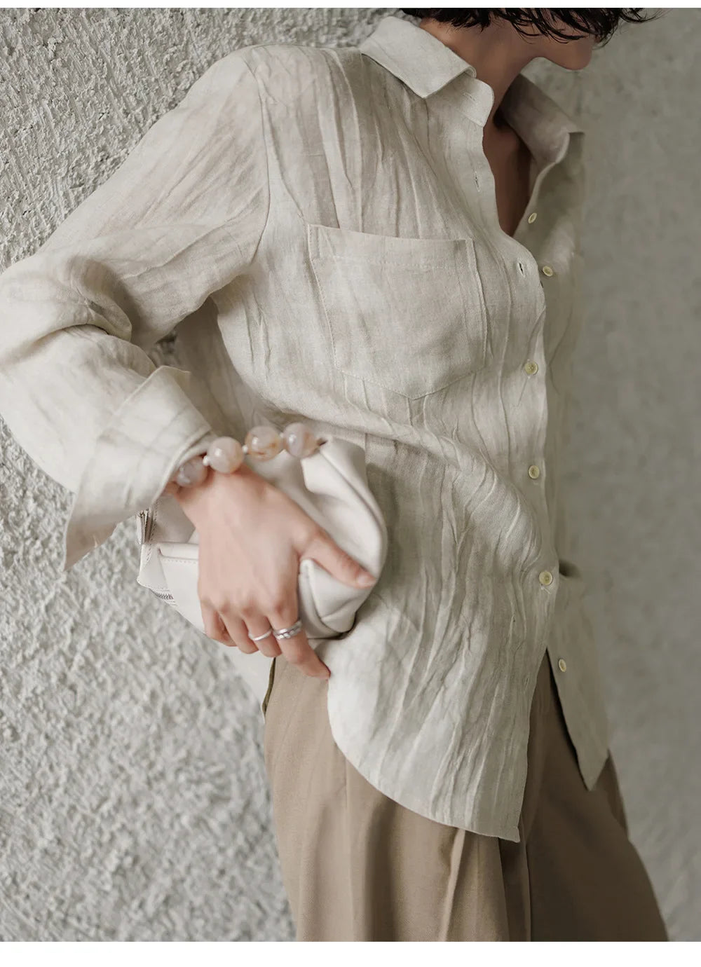 Anna-Berg | Pleated Button-Up Linen Shirt