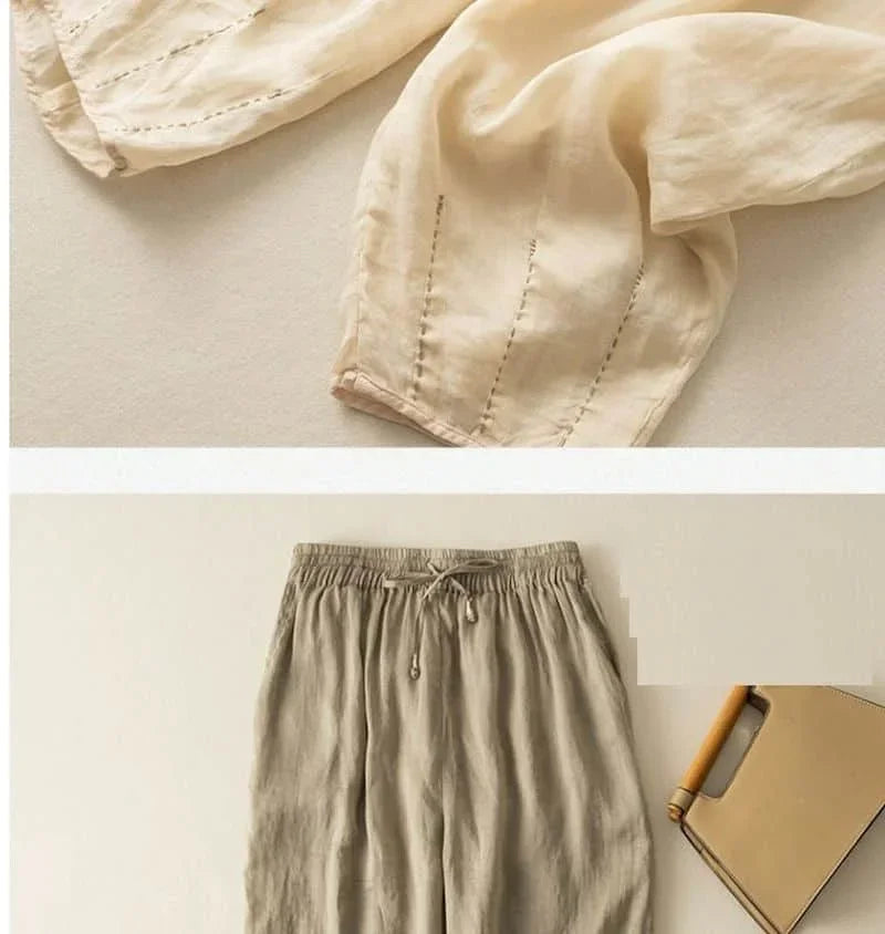 Anna-Berg | Natural High-Waist Wide-Leg Linen Pants