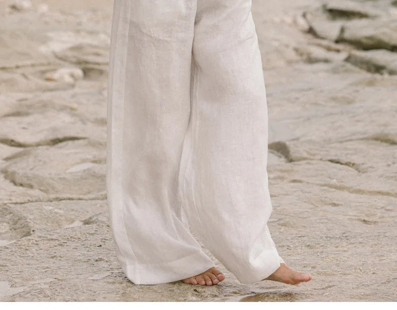 Anna-Berg | Ruffle-Waist Wide-Leg Linen Pant