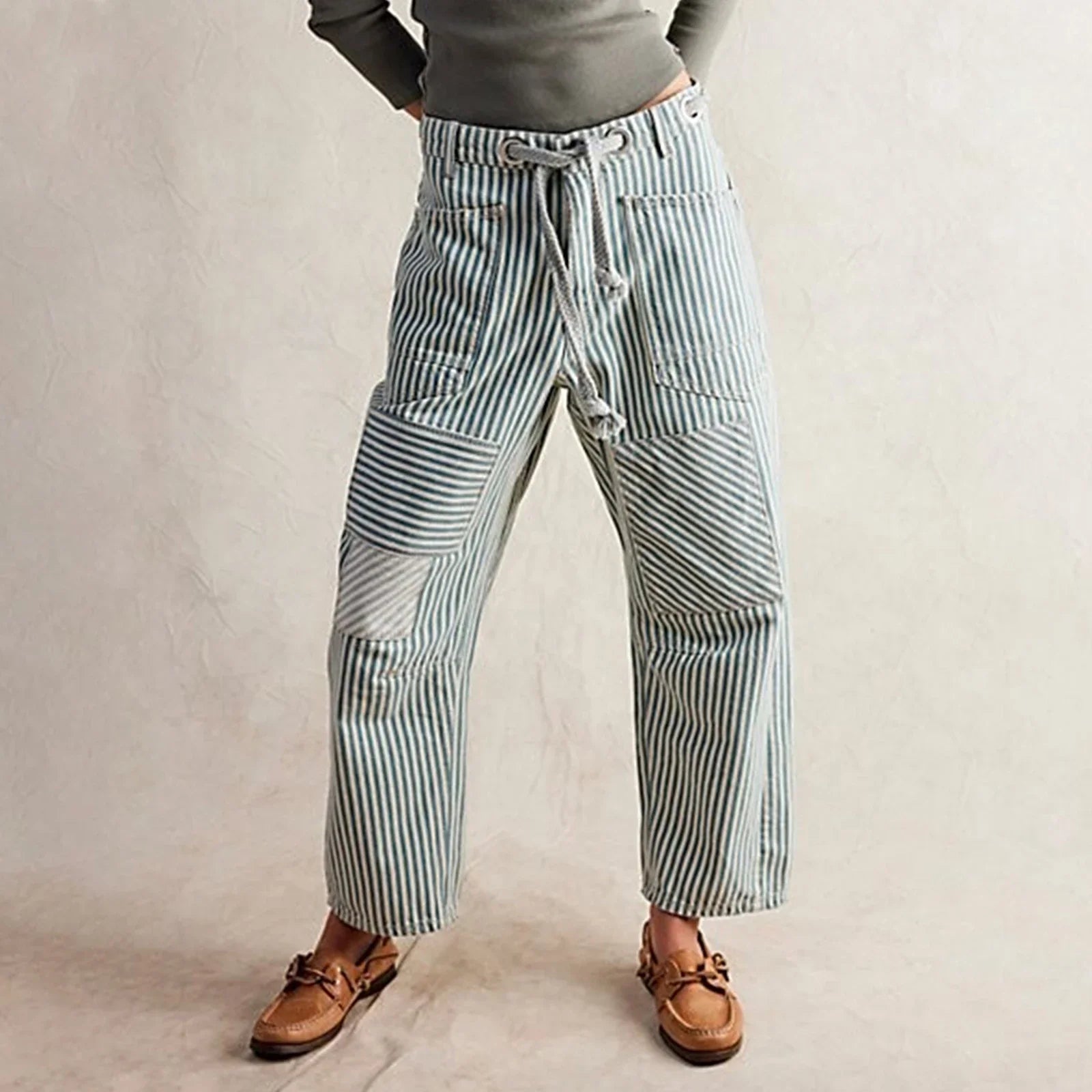 Anna-Berg | Navy Striped Wide-Leg Cotton Pant