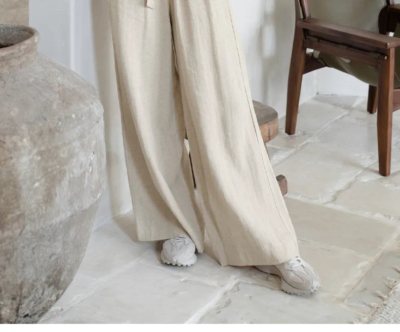 Anna-Berg | Ruffle-Waist Wide-Leg Linen Pant