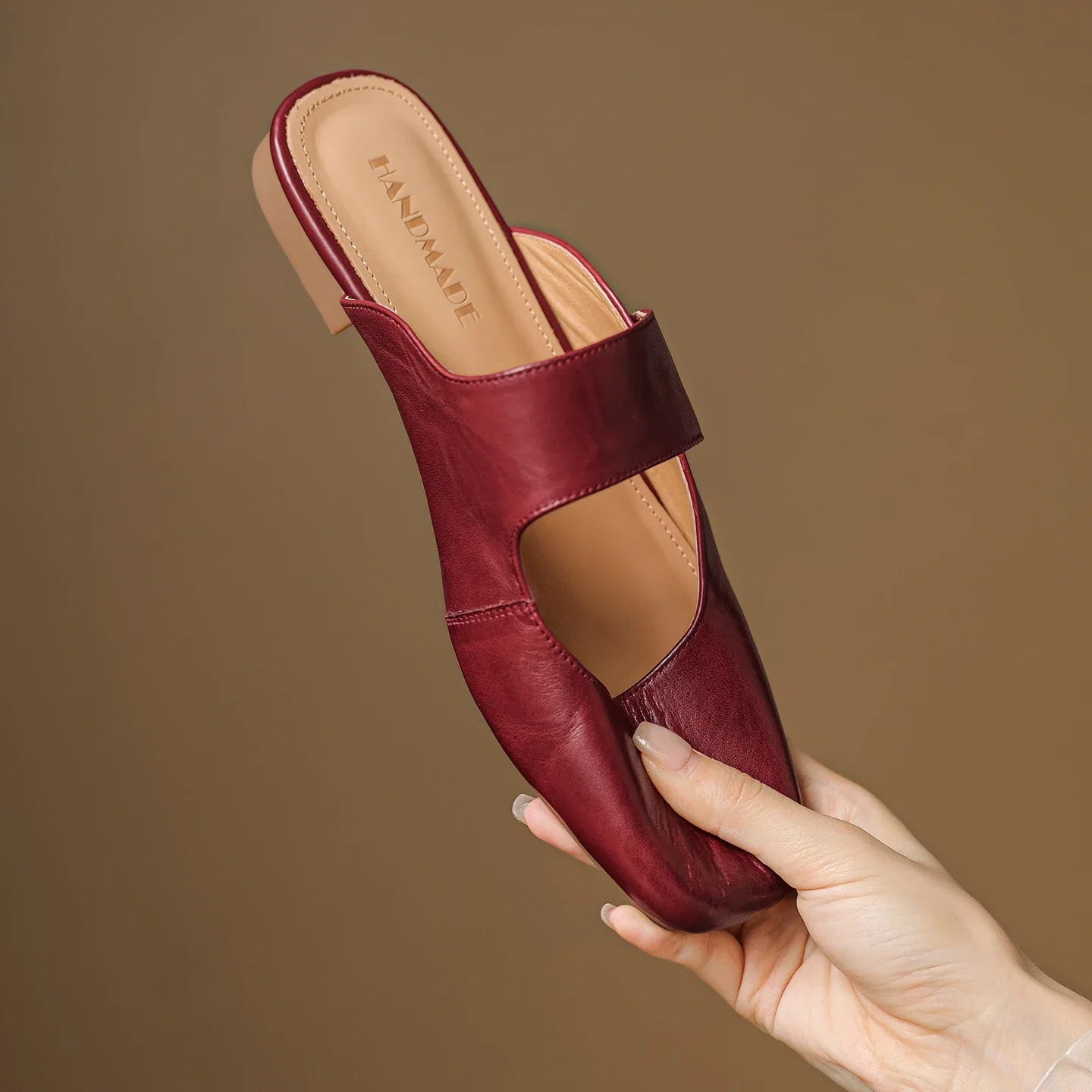 Anna-Berg | Black Square Toe Chunky Heel Leather Mules