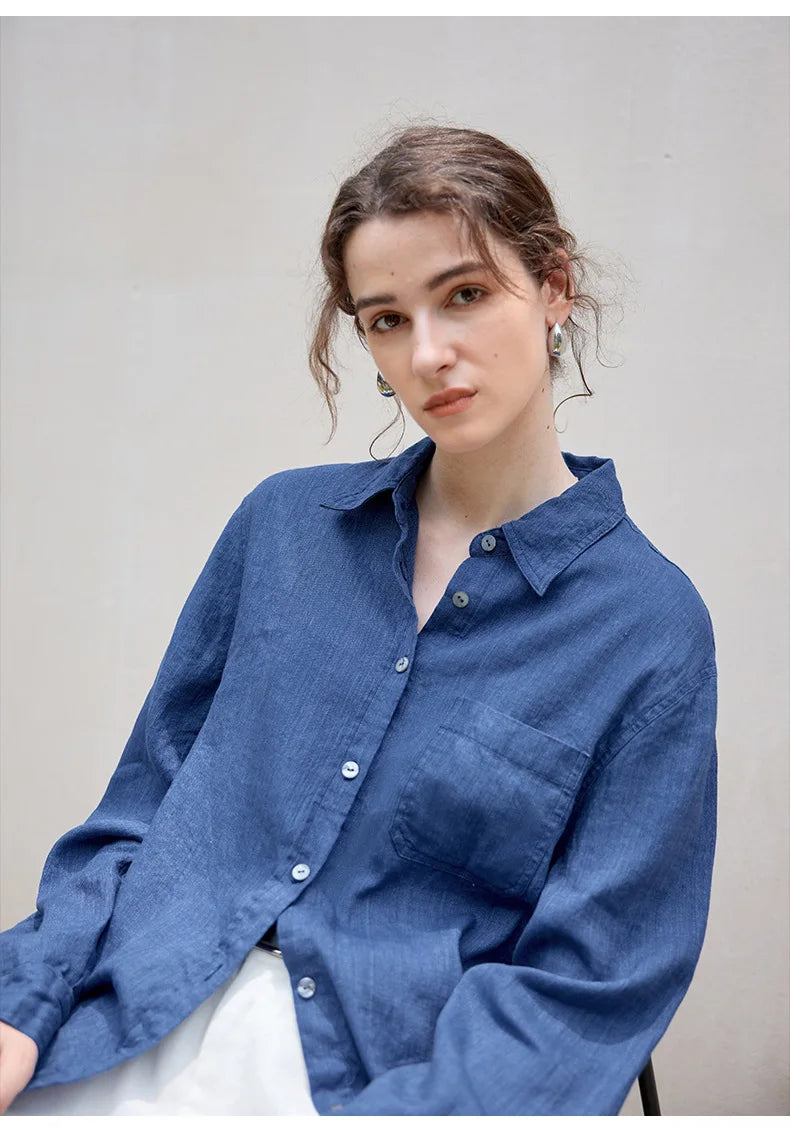 Anna-Berg | Indigo Relaxed Fit Button-Up Linen Shirt