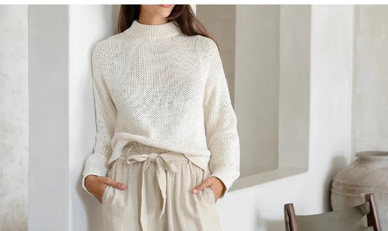 Anna-Berg | Ruffle-Waist Wide-Leg Linen Pant