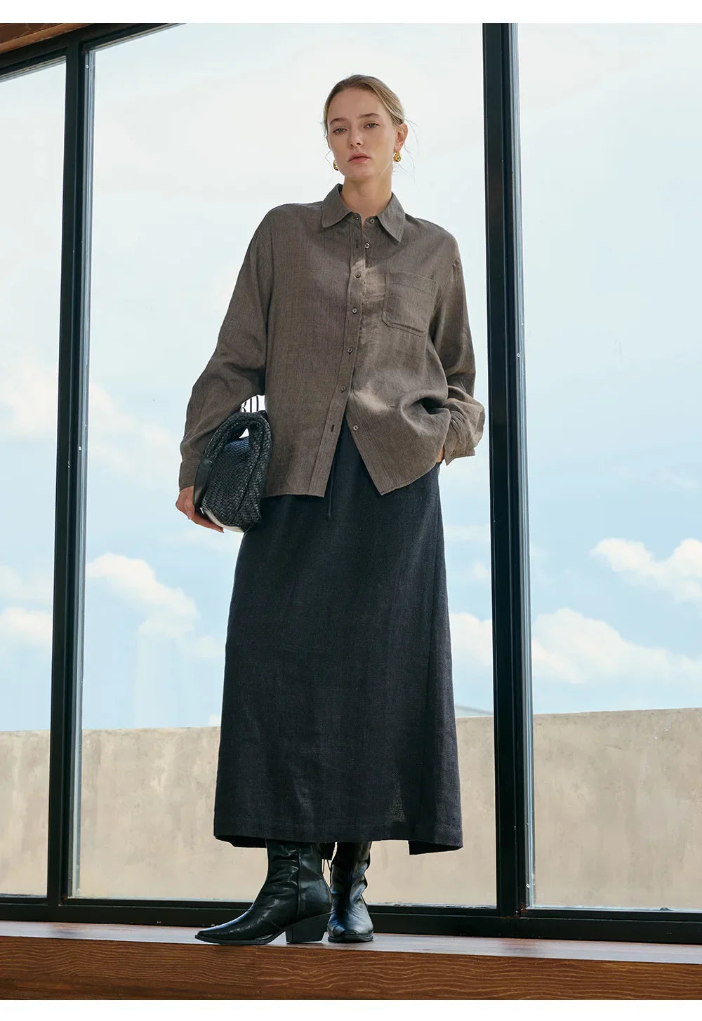Anna-Berg | Beige Relaxed Fit Linen Shirt