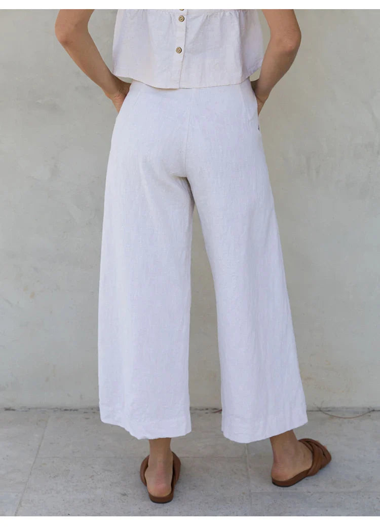 Anna-Berg | Stone Pleated Cropped Linen Pant