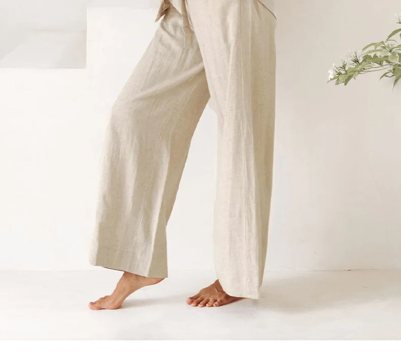 Anna-Berg | Ruffle-Waist Wide-Leg Linen Pant