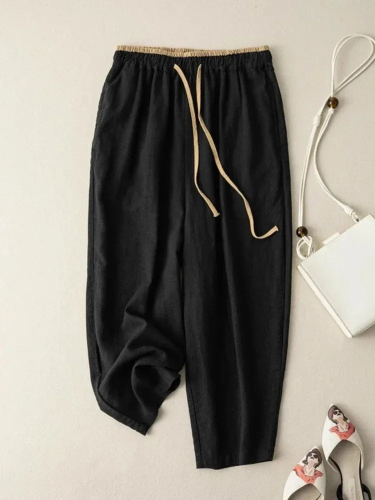 Anna-Berg | Light Blue Tapered Chambray Linen Pant