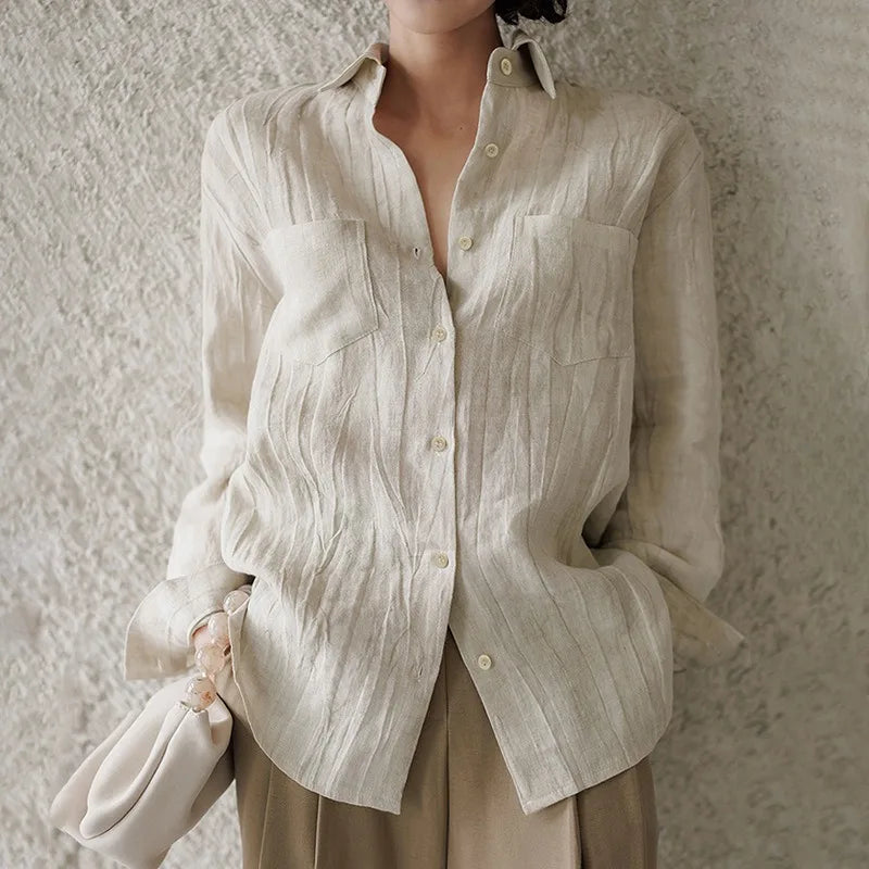 Anna-Berg | Pleated Button-Up Linen Shirt