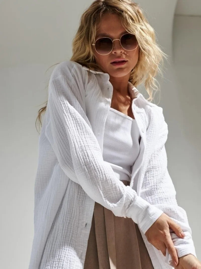 Anna-Berg | White Short-Sleeve Button-Up Cotton Shirt