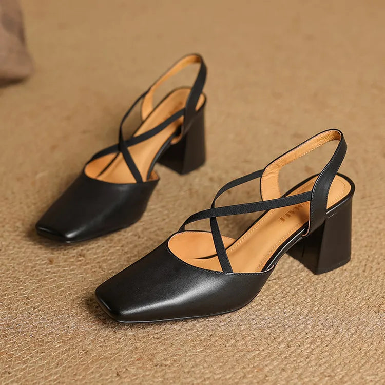 Anna-Berg | Black Pointed Toe Leather Heels