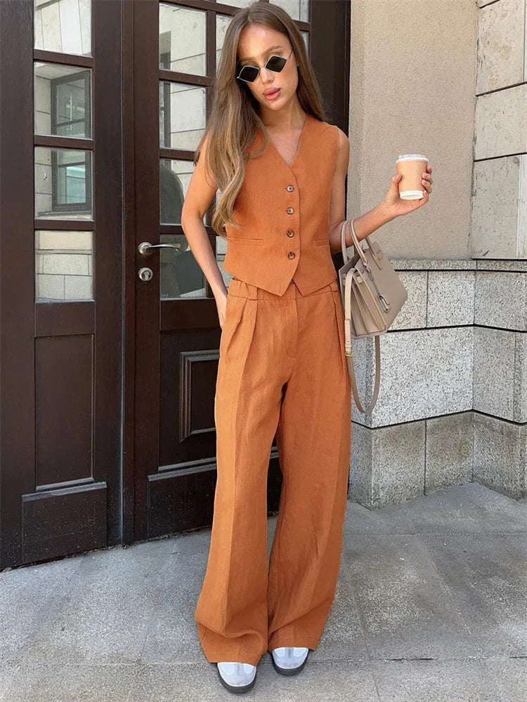 Anna-Berg | Natural Relaxed-Fit Belted Linen Trouser Set