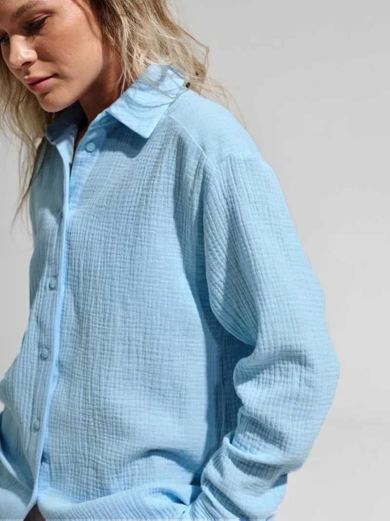 Anna-Berg | White Short-Sleeve Button-Up Cotton Shirt