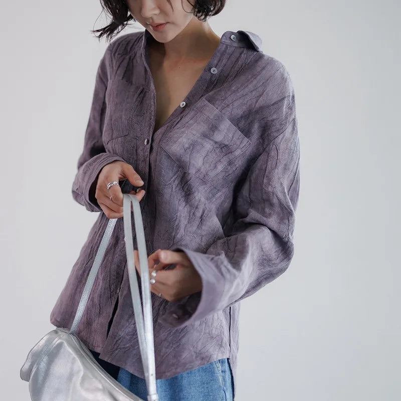 Anna-Berg | Pleated Button-Up Linen Shirt