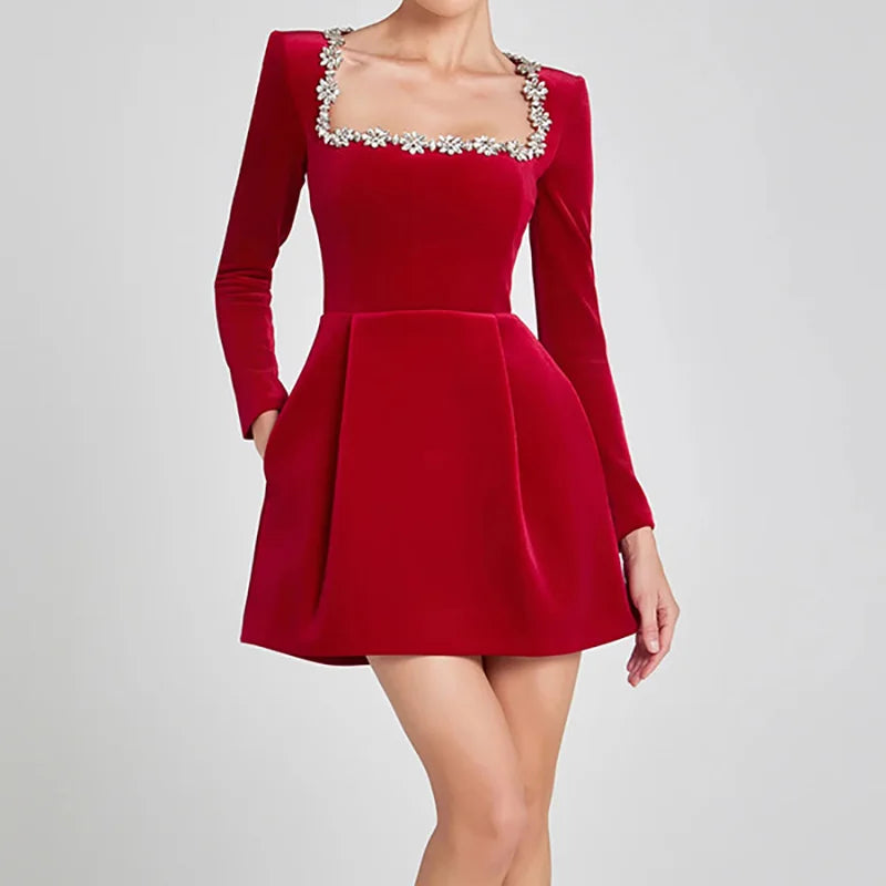 Anna-Berg | Mini Dress, Long Sleeve, White, Jewel Trim