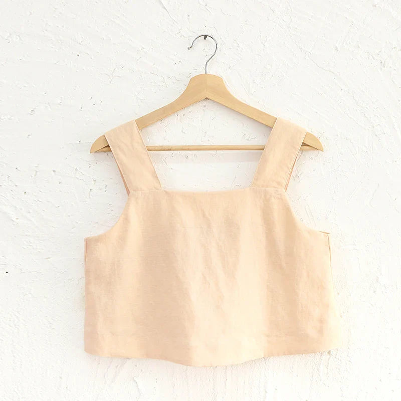 Anna-Berg | Natural Square-Neck Cropped Linen Tank