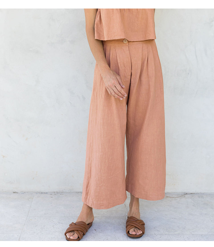 Anna-Berg | Stone Pleated Cropped Linen Pant