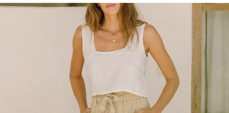 Anna-Berg | Ruffle-Waist Wide-Leg Linen Pant