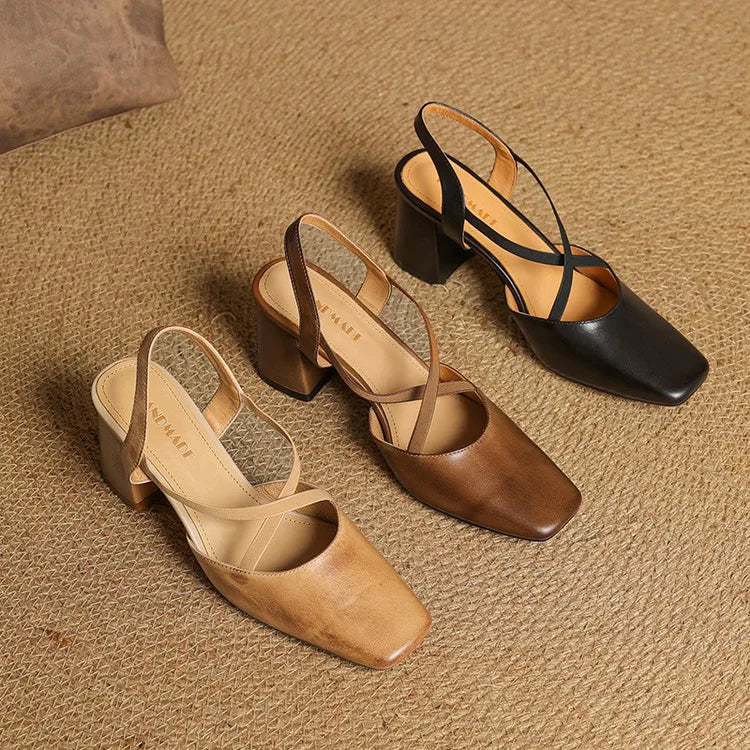 Anna-Berg | Black Pointed Toe Leather Heels