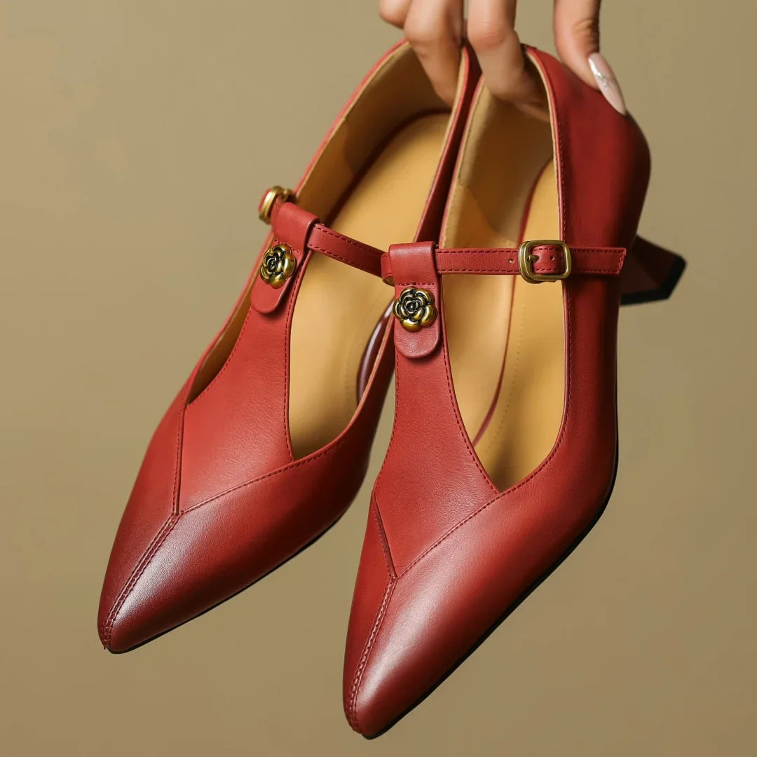 Anna-Berg | Black Pointed Toe Leather Heels