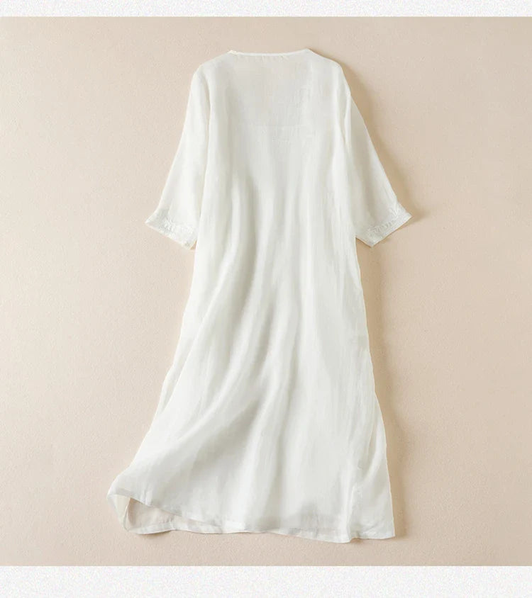 Anna-Berg | Ivory Floral-Embroidered Cotton Midi Dress
