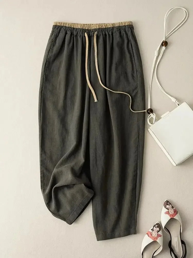 Anna-Berg | Light Blue Tapered Chambray Linen Pant