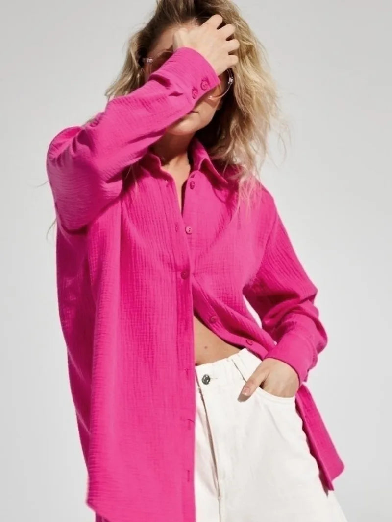 Anna-Berg | White Short-Sleeve Button-Up Cotton Shirt