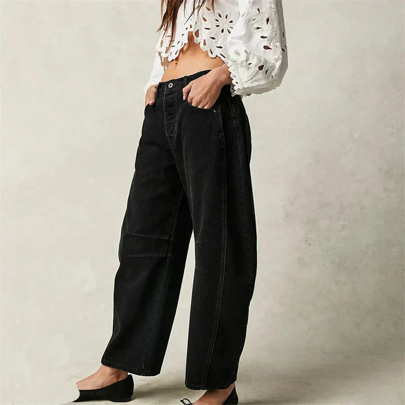 Anna-Berg | Elegant High Waist Barrel Leg Jeans Relaxed Fit Denim