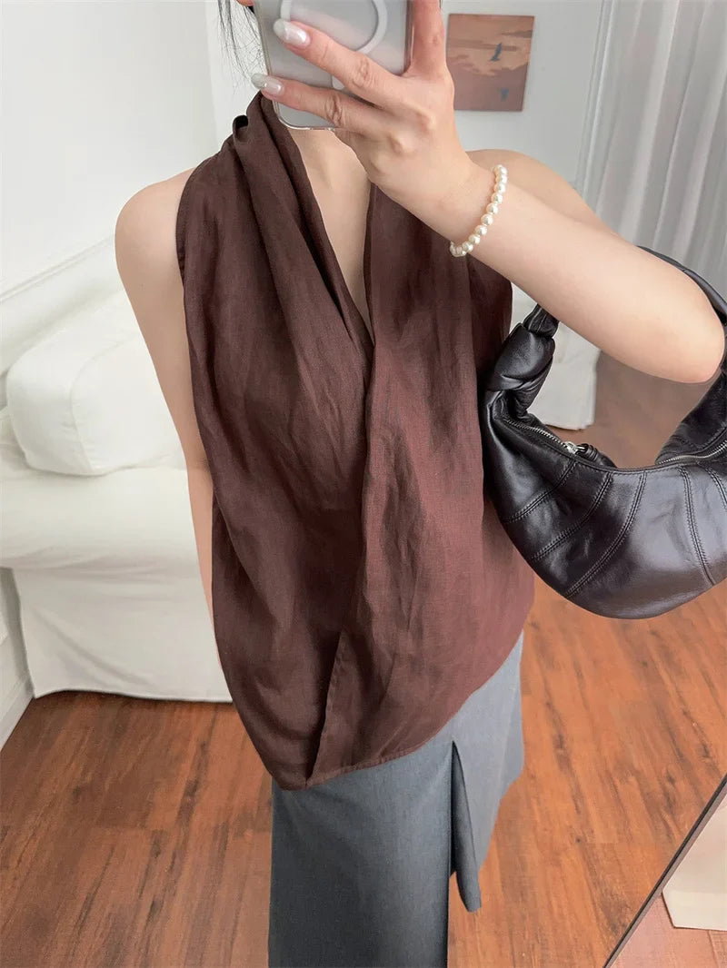 Anna-Berg | Natural Draped Linen Vest