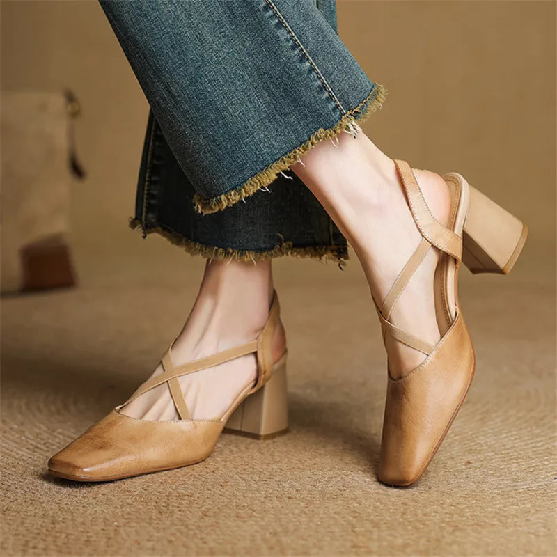 Anna-Berg | Black Pointed Toe Leather Heels