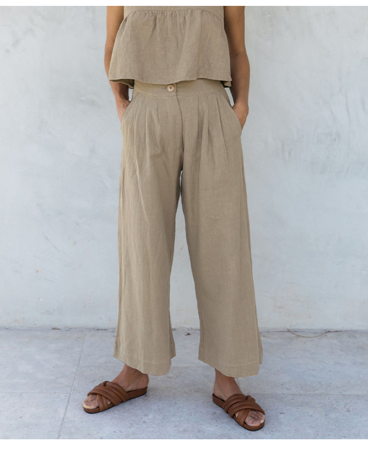 Anna-Berg | Stone Pleated Cropped Linen Pant