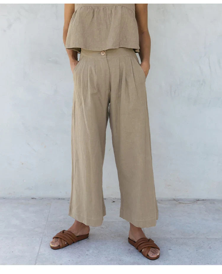 Anna-Berg | Stone Pleated Cropped Linen Pant
