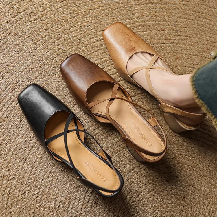 Anna-Berg | Black Pointed Toe Leather Heels