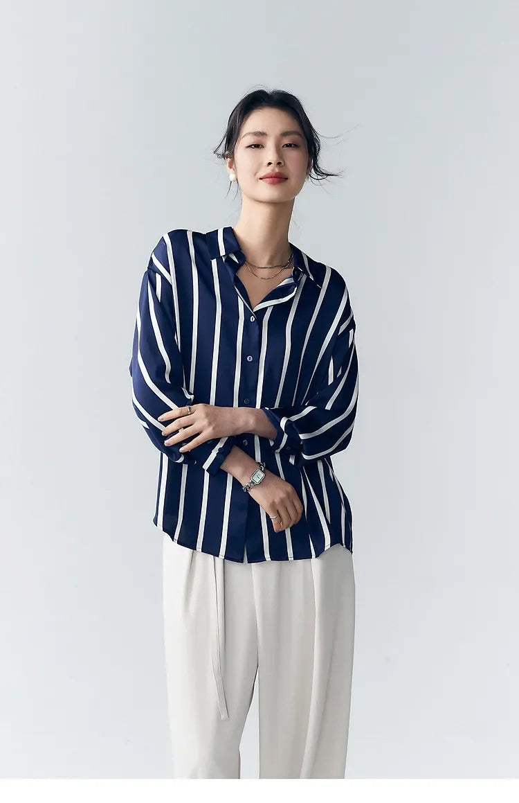 Anna-Berg | Ivory Striped Satin Blouse