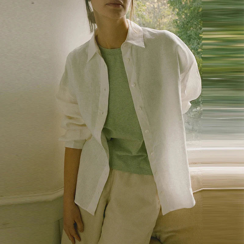 Anna-Berg | Natural Slit-Hem Linen Shirt