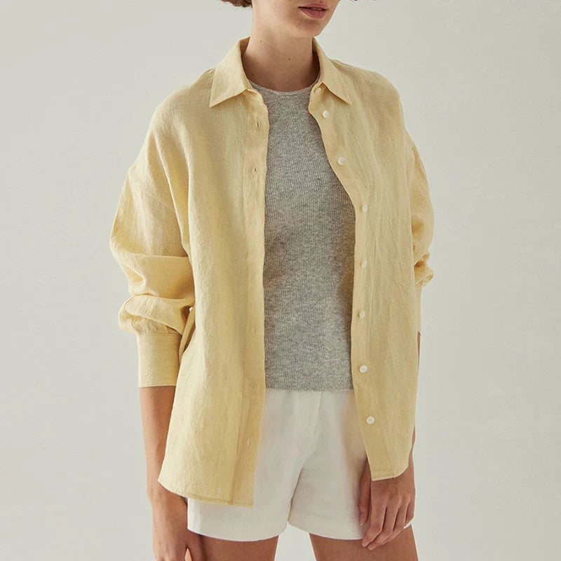 Anna-Berg | Natural Slit-Hem Linen Shirt