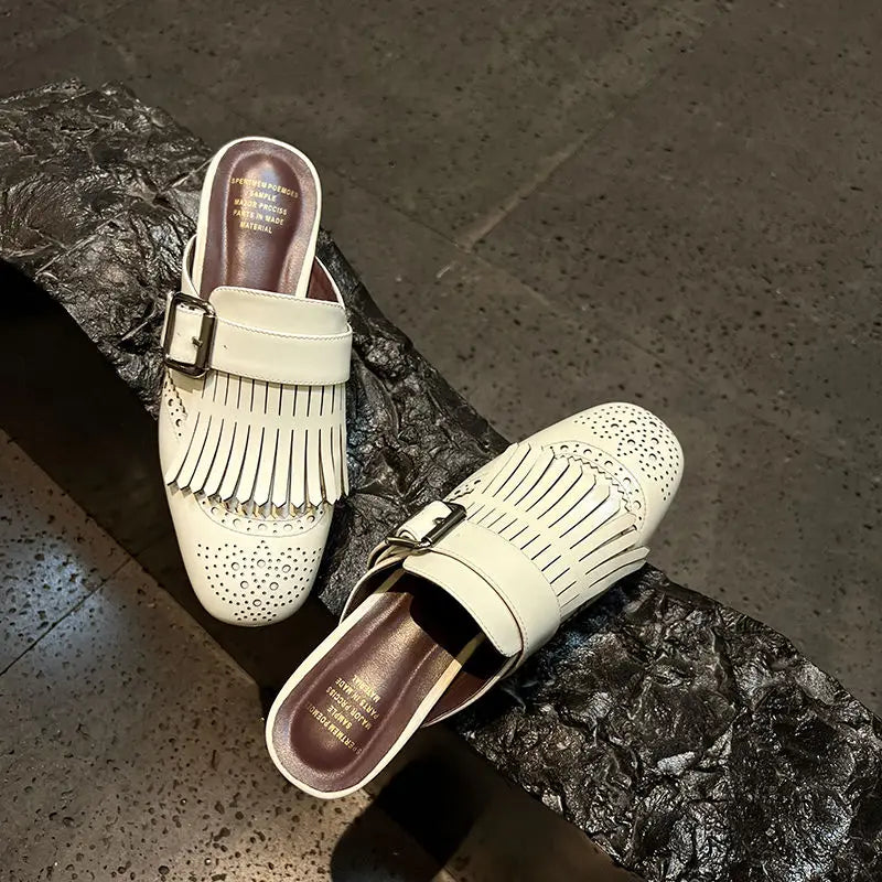 Anna-Berg | Fringe Slip-On Leather Loafers