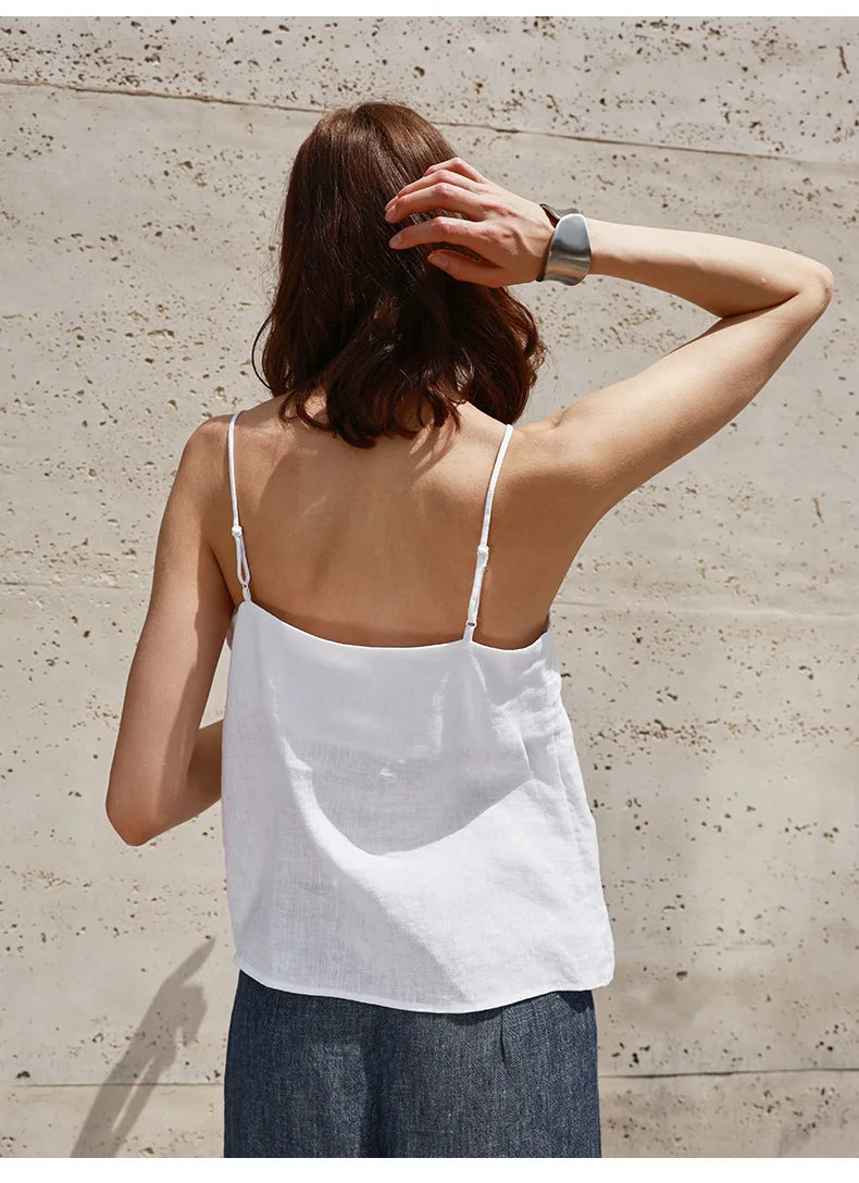 Anna-Berg | Natural Relaxed-Fit V-Neck Linen Camisole Top