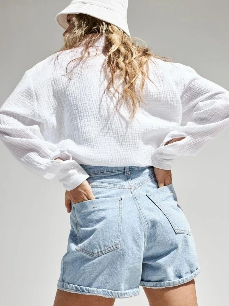 Anna-Berg | White Short-Sleeve Button-Up Cotton Shirt