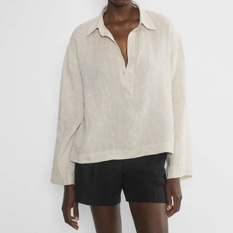Anna-Berg | Relaxed-Fit Polo-Collar Linen Pullover