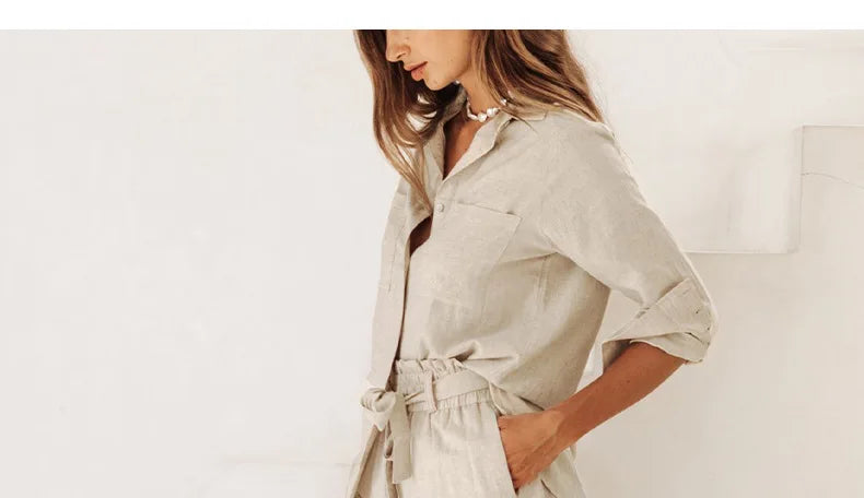Anna-Berg | Ruffle-Waist Wide-Leg Linen Pant