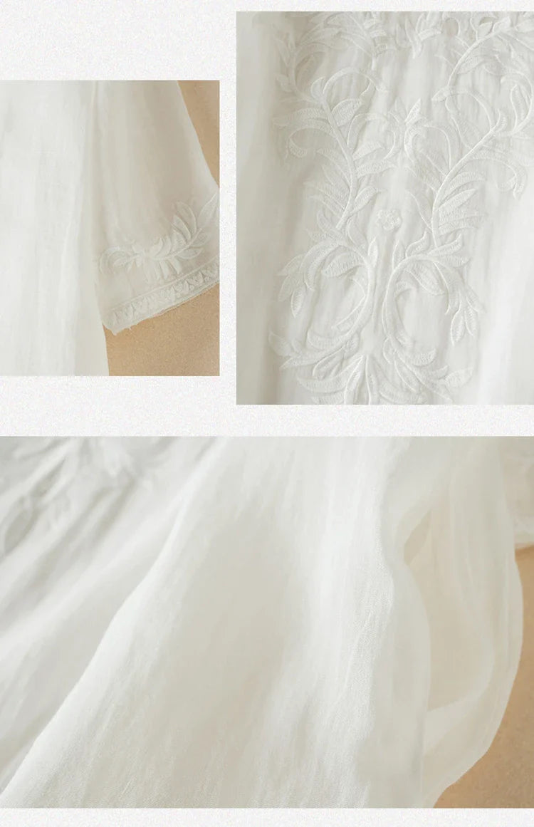 Anna-Berg | Ivory Floral-Embroidered Cotton Midi Dress