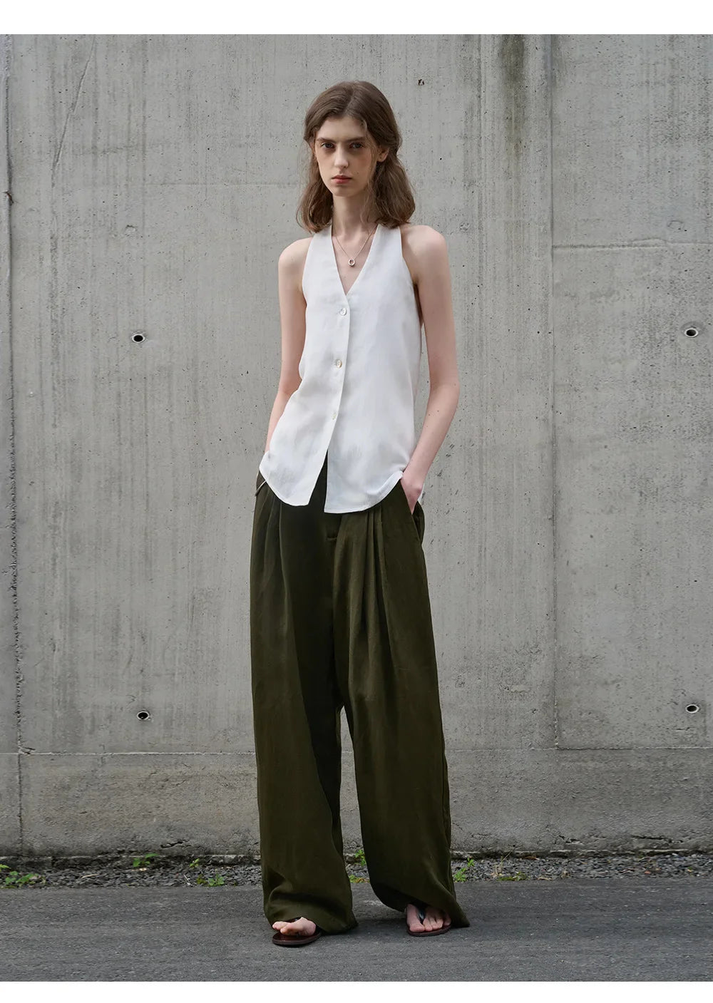 Anna-Berg | Natural Halter Linen Waistcoat Top