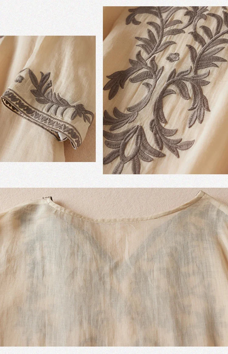 Anna-Berg | Ivory Floral-Embroidered Cotton Midi Dress