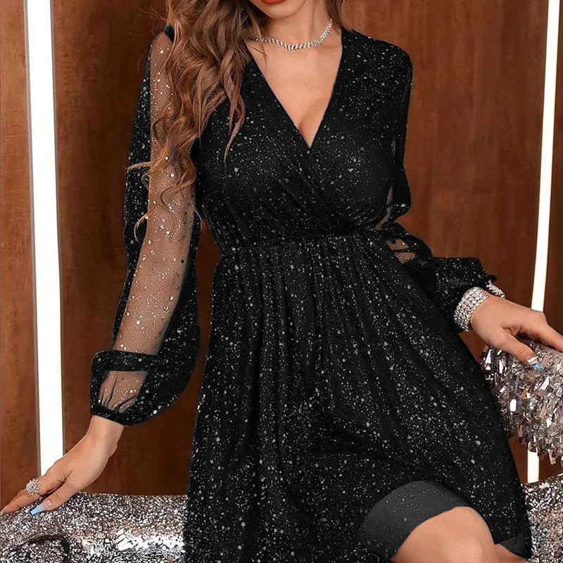 Anna-Berg | Neck Long Sleeve Spring Solid Dress