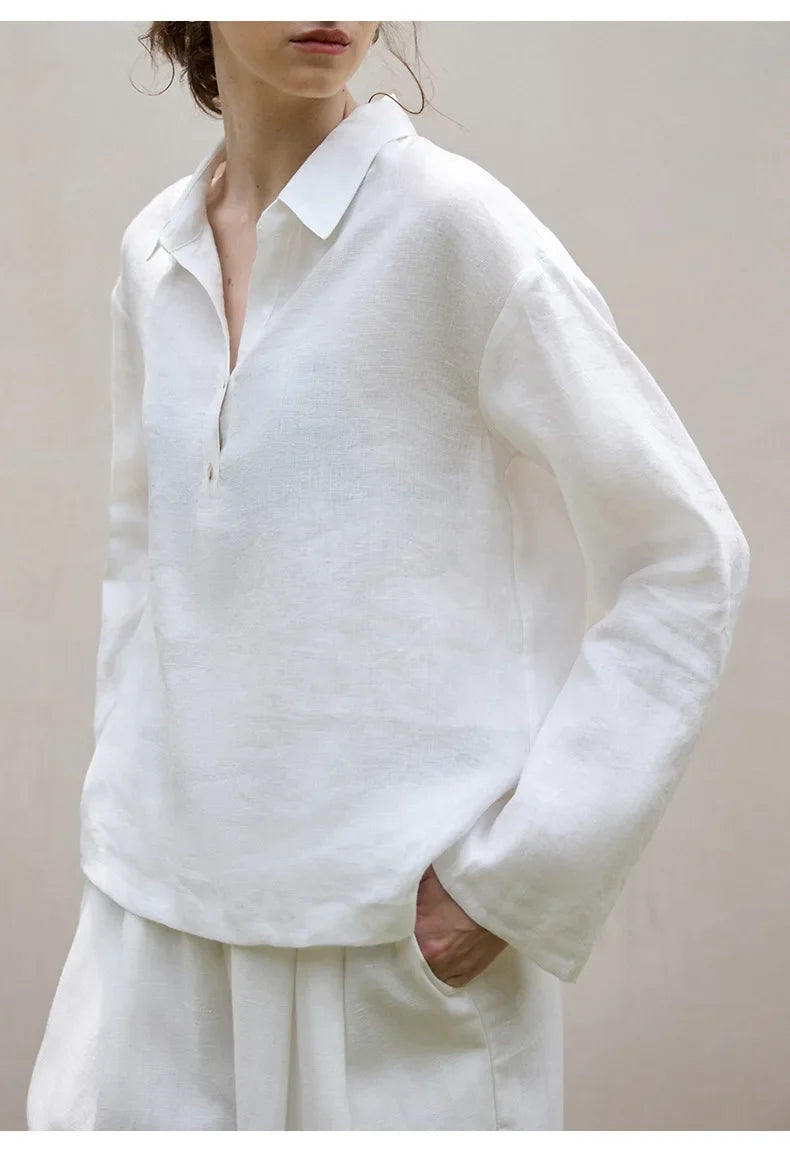 Anna-Berg | Relaxed-Fit Polo-Collar Linen Pullover