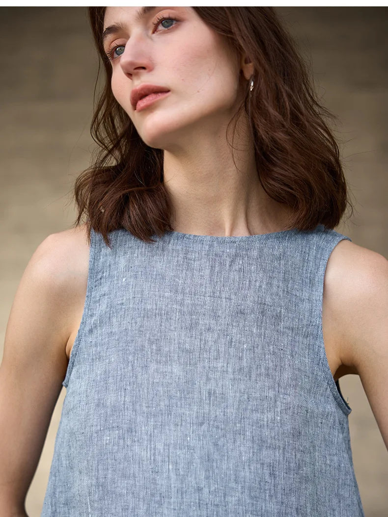 Anna-Berg | Light Blue Reversible Chambray Linen Vest