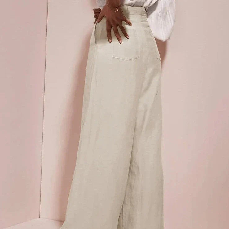 Anna-Berg | Natural High-Waist Wide-Leg Linen Trousers